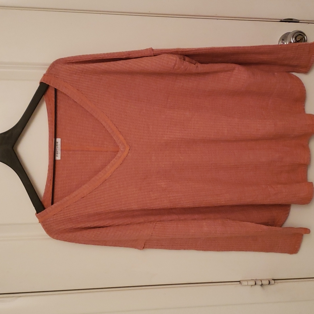 First Love by Lovelyn 2X Burnt Orange Waffle Fabric V-Neck Long Sleeve Top